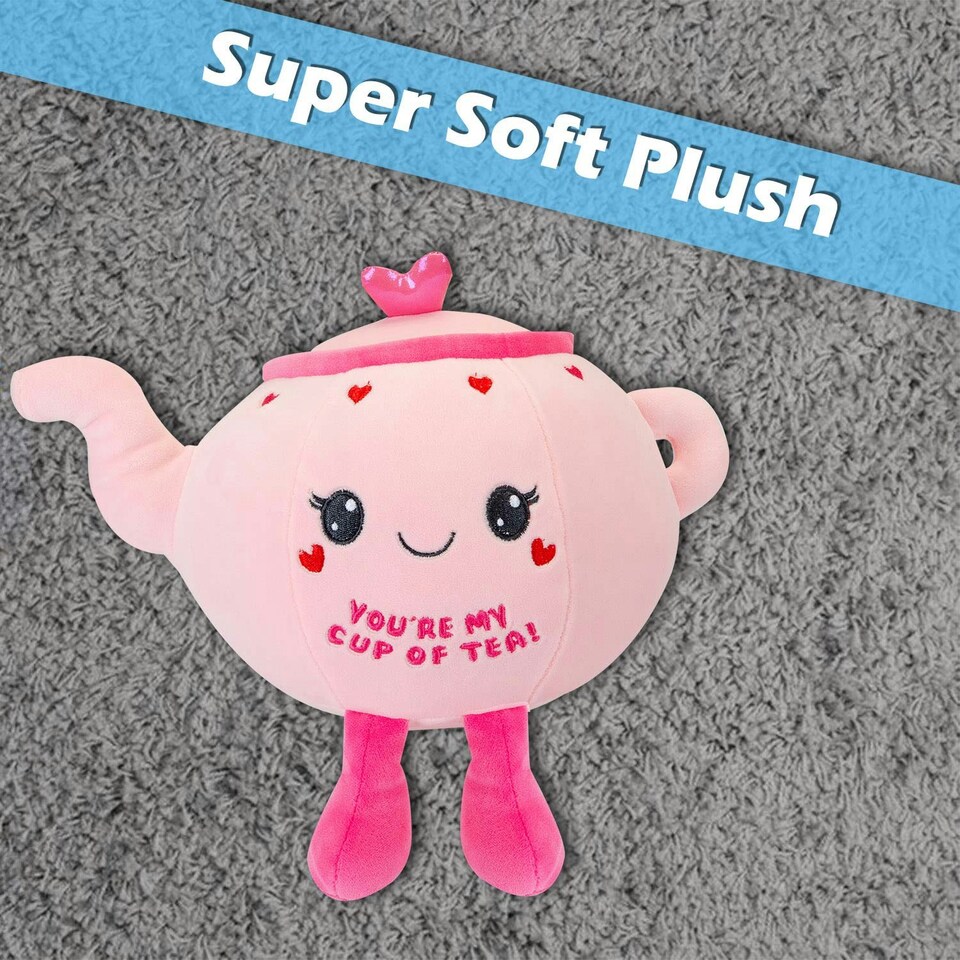 image 1 of Teapot Soft Toy Cute Plushie Huggable Cuddly Stuffed Toy 25cm Pink