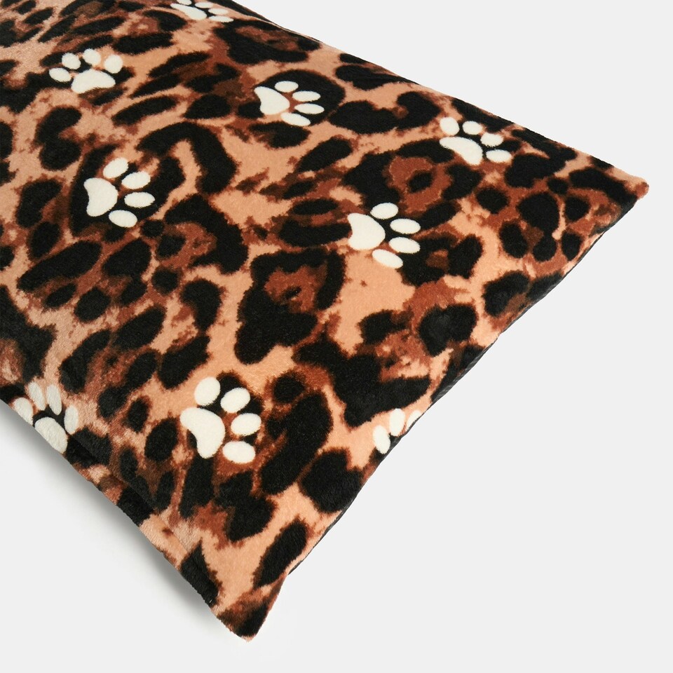 image 1 of OHS Dog Paw Print Soft Plush Plump Cosy Autumn Pumpkin Stripe Leopard Pet Bed Cushion, 80x60cm Brown | Natural - Leopard | L