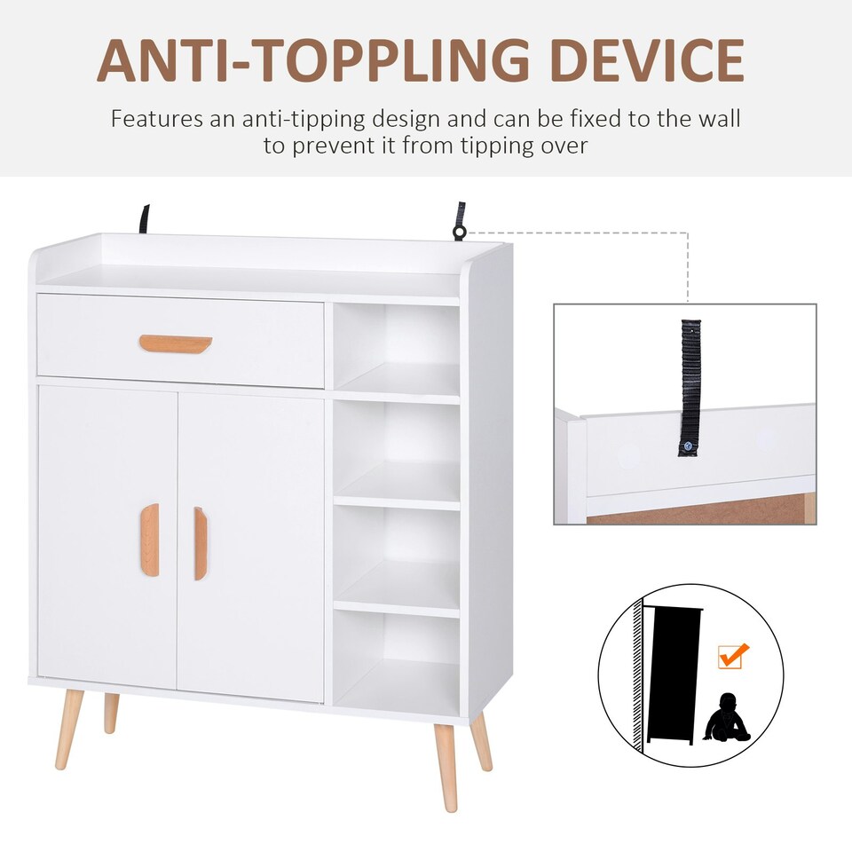 image 1 of HOMCOM Side Cabinet with Storage Drawer for Hallway, Kitchen White White | Natural Wood (Legs and Handles)