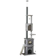 PawHut Floor To Ceiling Cat Tree, 255cm Adjustable Height, Grey