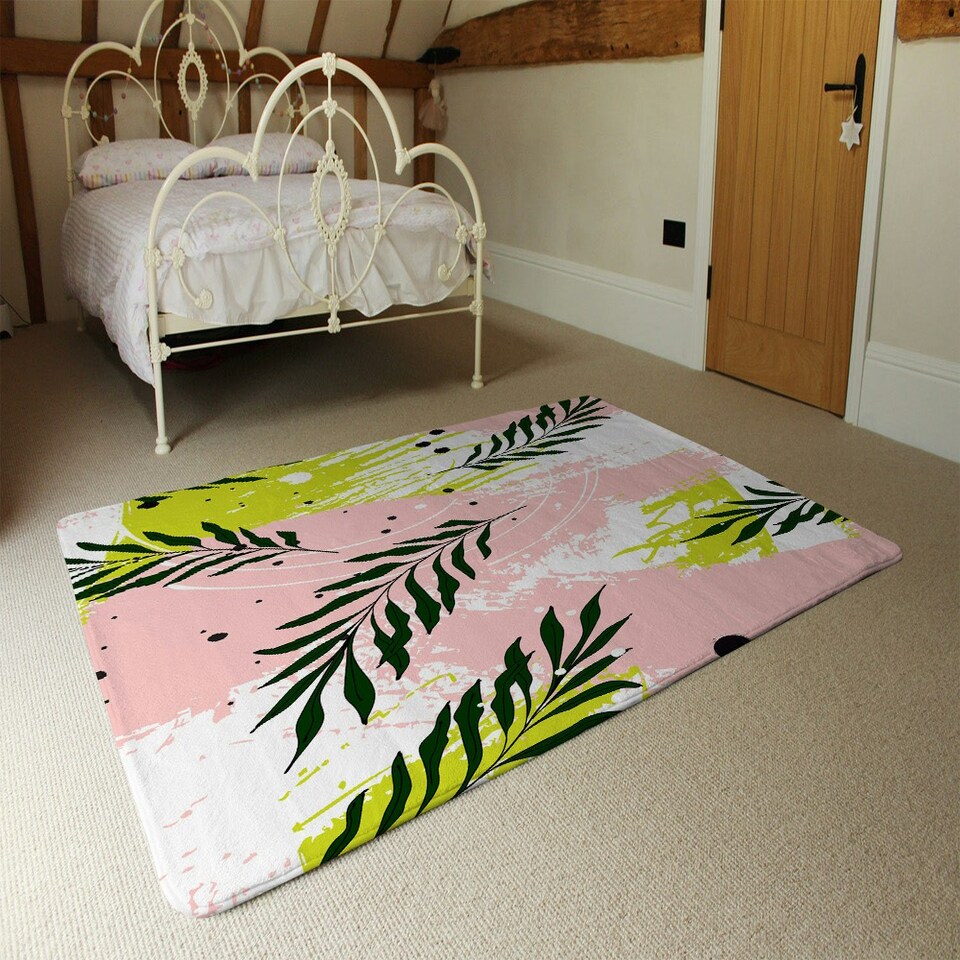 image 1 of Green Leaves on Brush Strokes (Rug) Green | XL: 160x230cm