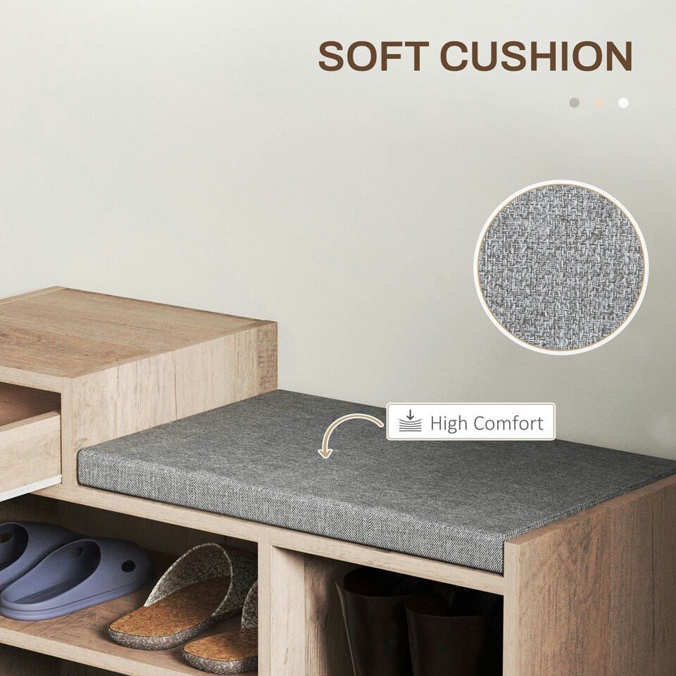 image 1 of HOMCOM Upholstered Entryway Shoe Bench with Storage Drawer Distressed Grey
