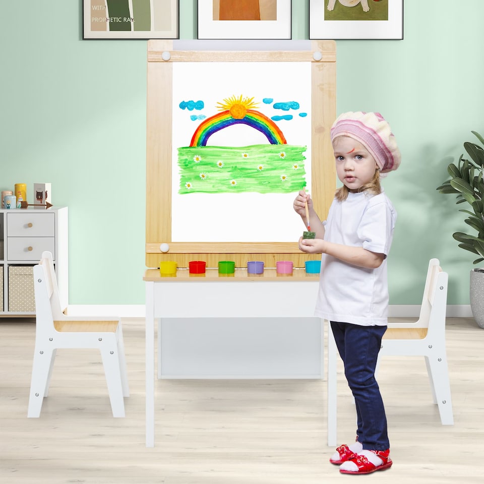 image 1 of COSTWAY 2-in-1 Kids Art Table Set with Chairs Yellow