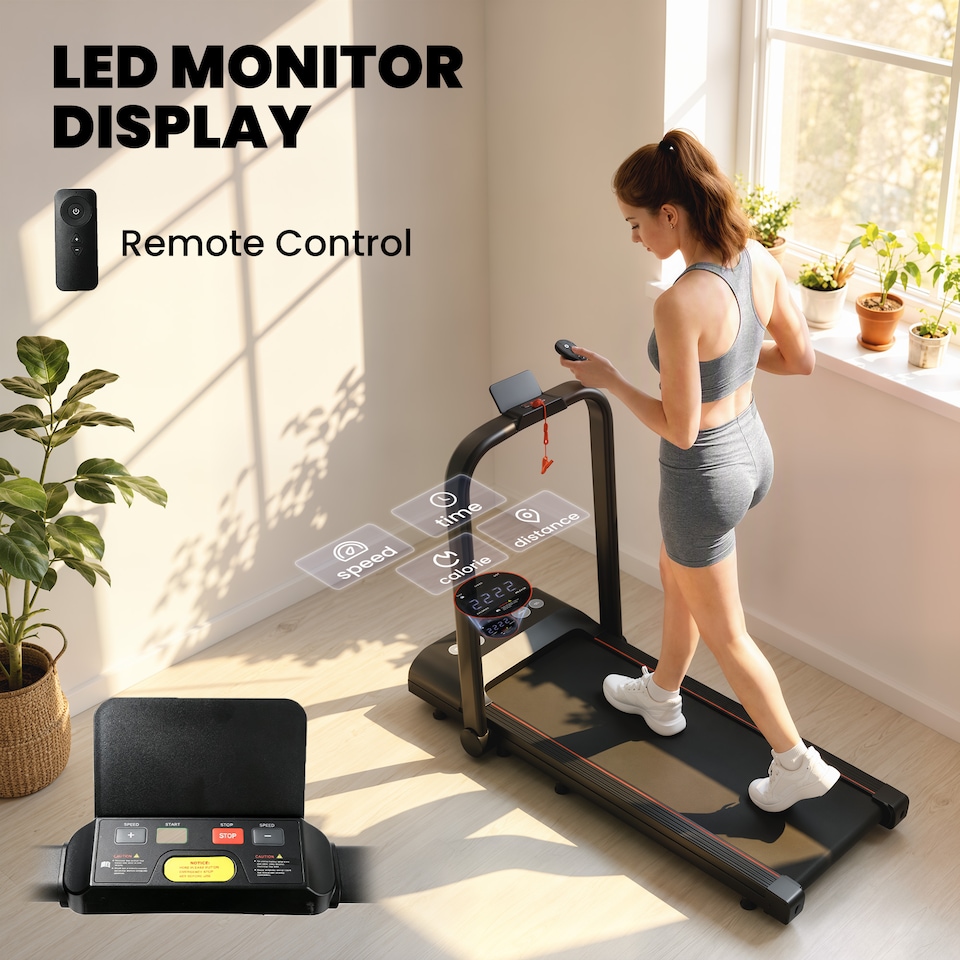 image 1 of HOMCOM Foldable Walking Treadmill w/ LED Display, Red | Red | Red