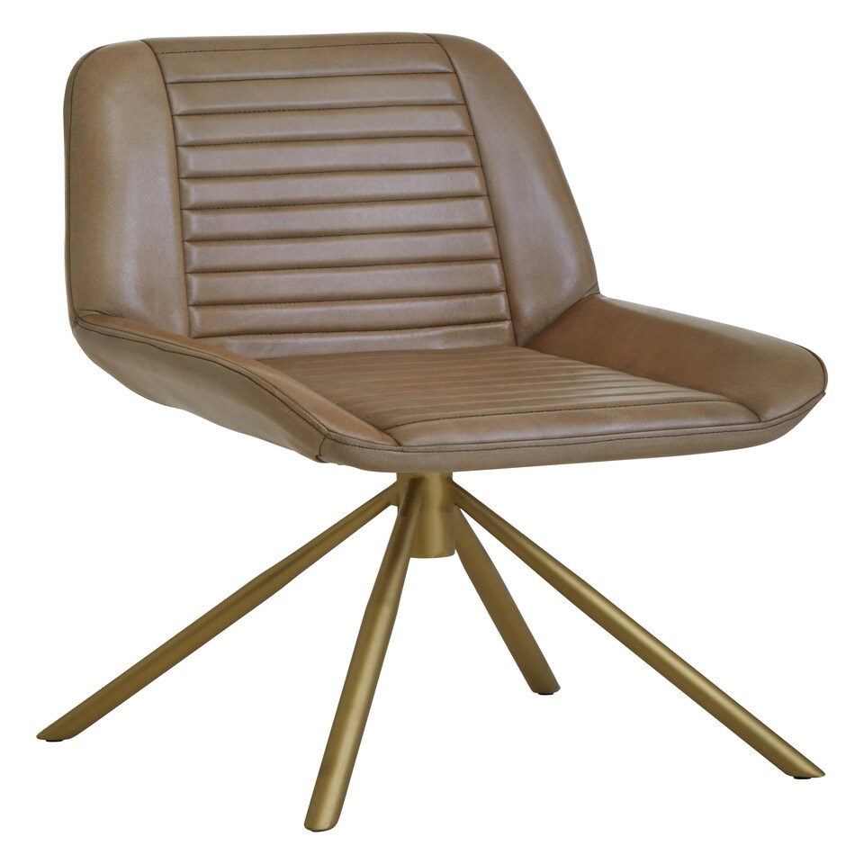 image 1 of Interiors by Premier Grey Genuine Leather Accent Chair, Channel‑Detailed Grey Leather Upholstery, Gold Iron Legs Accent Seating Grey