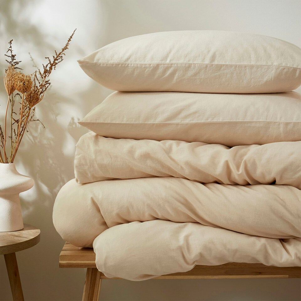 image 1 of Touch Of Linen - Creamy Almond - Duvet Cover Set (Includes 2 Pillowcases - 1 For Single) Cream | Creamy Almond | Double