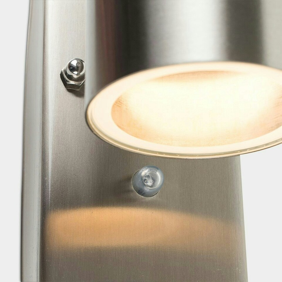 image 1 of ValueLights Silver Barrow Dusk-till-Dawn Outdoor Wall Downlight with 5W Cool White Bulb