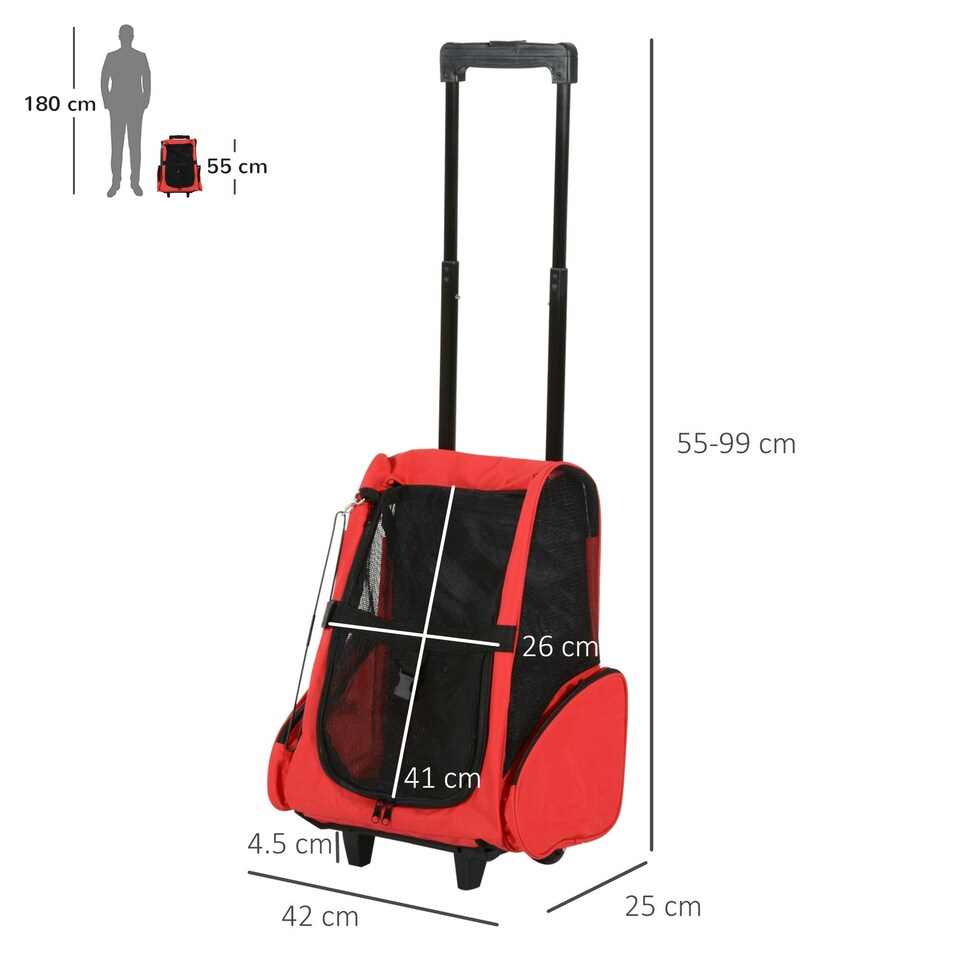 image 1 of PawHut Pet Travel Backpack Bag Cat Puppy Dog Carrier w/ Trolley and Telescopic