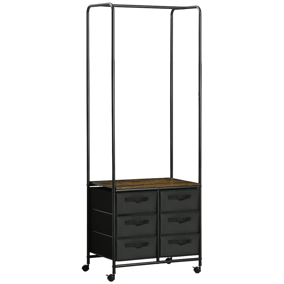 image 1 of HOMCOM Hanging Clothes Rail Clothes Rack w/ 6 Fabric Drawers for Hallway Bedroom