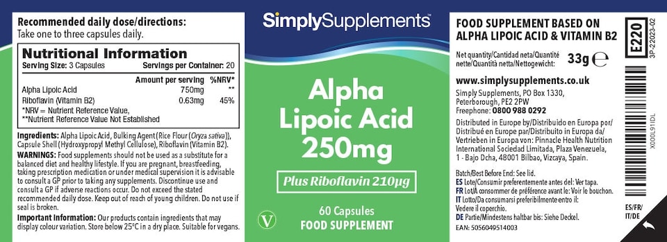 image 1 of Alpha Lipoic Acid (ALA) 250mg - 60 Capsules