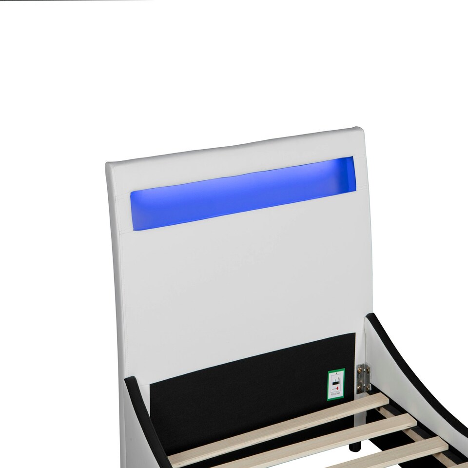 image 1 of Orion LED Lights Headboard Gaming Style  White/Black Faux Leather Bed Frame (Single) | White | White | Single