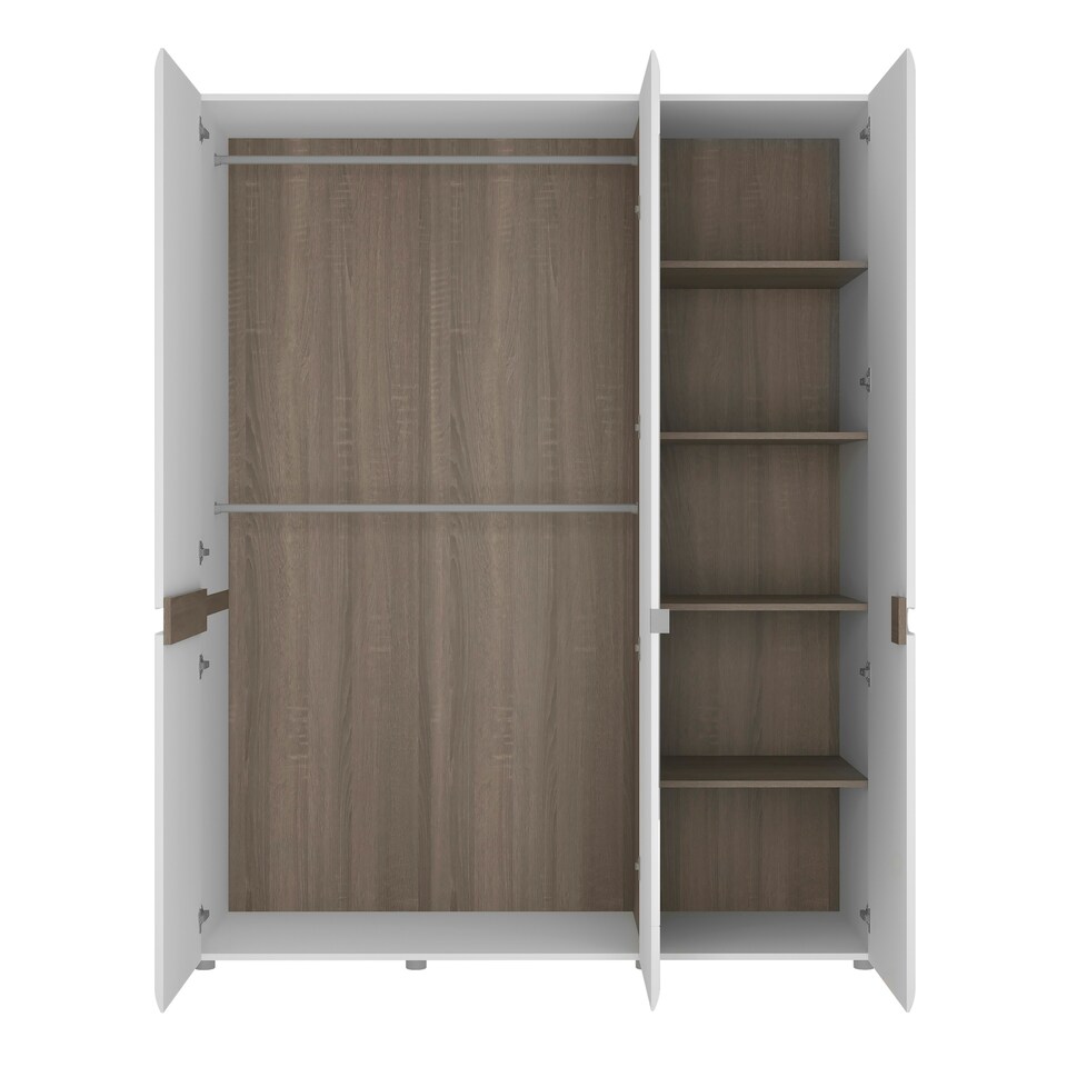 image 1 of Chelsea Bedroom 3 Door Wardrobe with Mirror in White with a Truffle Oak Trim
