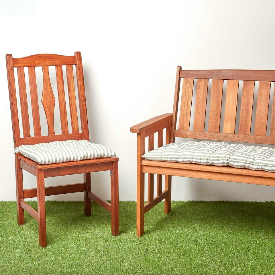 image 1 of Homescapes Garden Bench Cushion Luxury 3 Seater Cotton Stripe Indoor Outdoor Seat Pad | Grey | 143 x 48 cm | 1