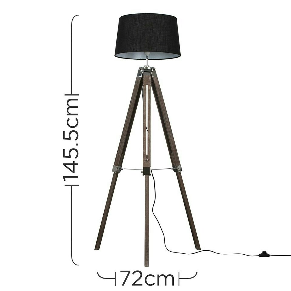 image 1 of ValueLights Modern Distressed Wood And Silver Chrome Tripod Floor Lamp With Black Shade