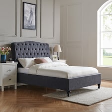 4ft6 Double Fabric upholstered, dark grey,buttoned back,curved bed frame,bedstead