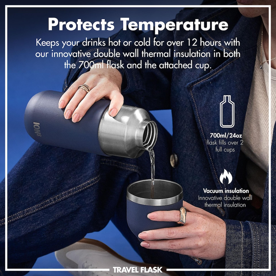 image 1 of Luma Flask & Mug, Vacuum Insulated, 700ml (24oz) | Blue | Ash Navy | One Size