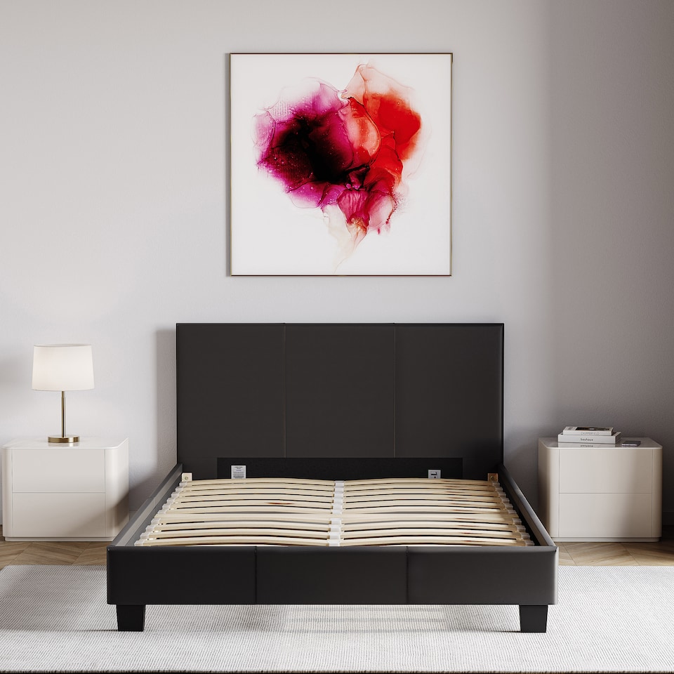image 1 of Vida Designs Lisbon 4ft Small Double Bed Faux Leather, Black, 120 x 190cm