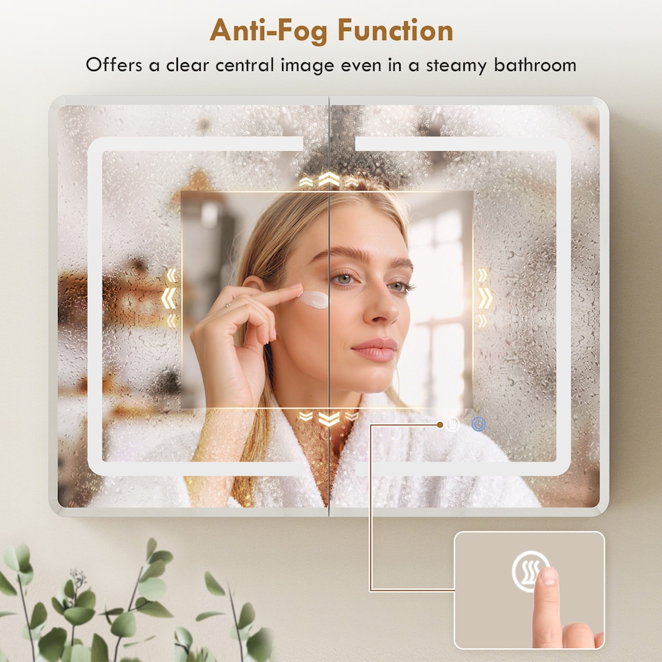 image 1 of HOMCOM 60 x 80 cm LED Bathroom Mirror Cabinet with Double-Sided Mirrors | Silver | Silver | 80W x 13.5D x 60H cm