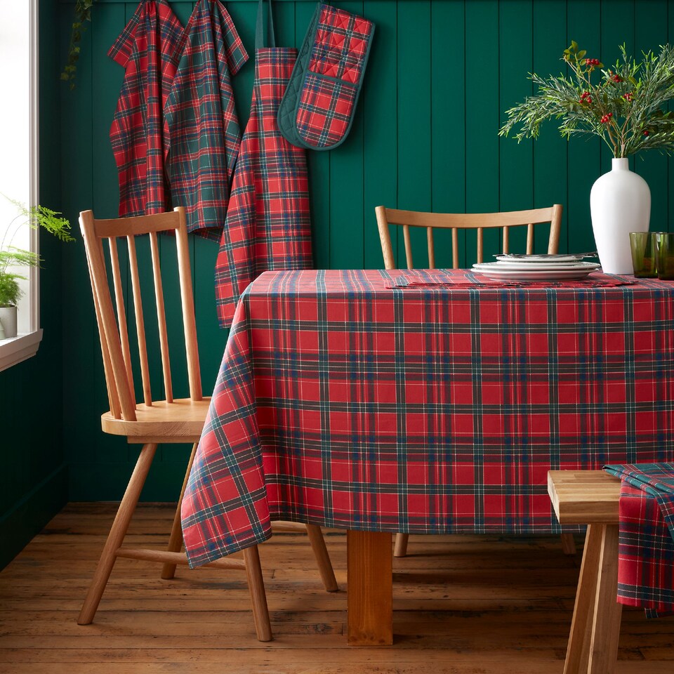 image 1 of Catherine Lansfield Christmas Tartan Check Cotton Table Cloth