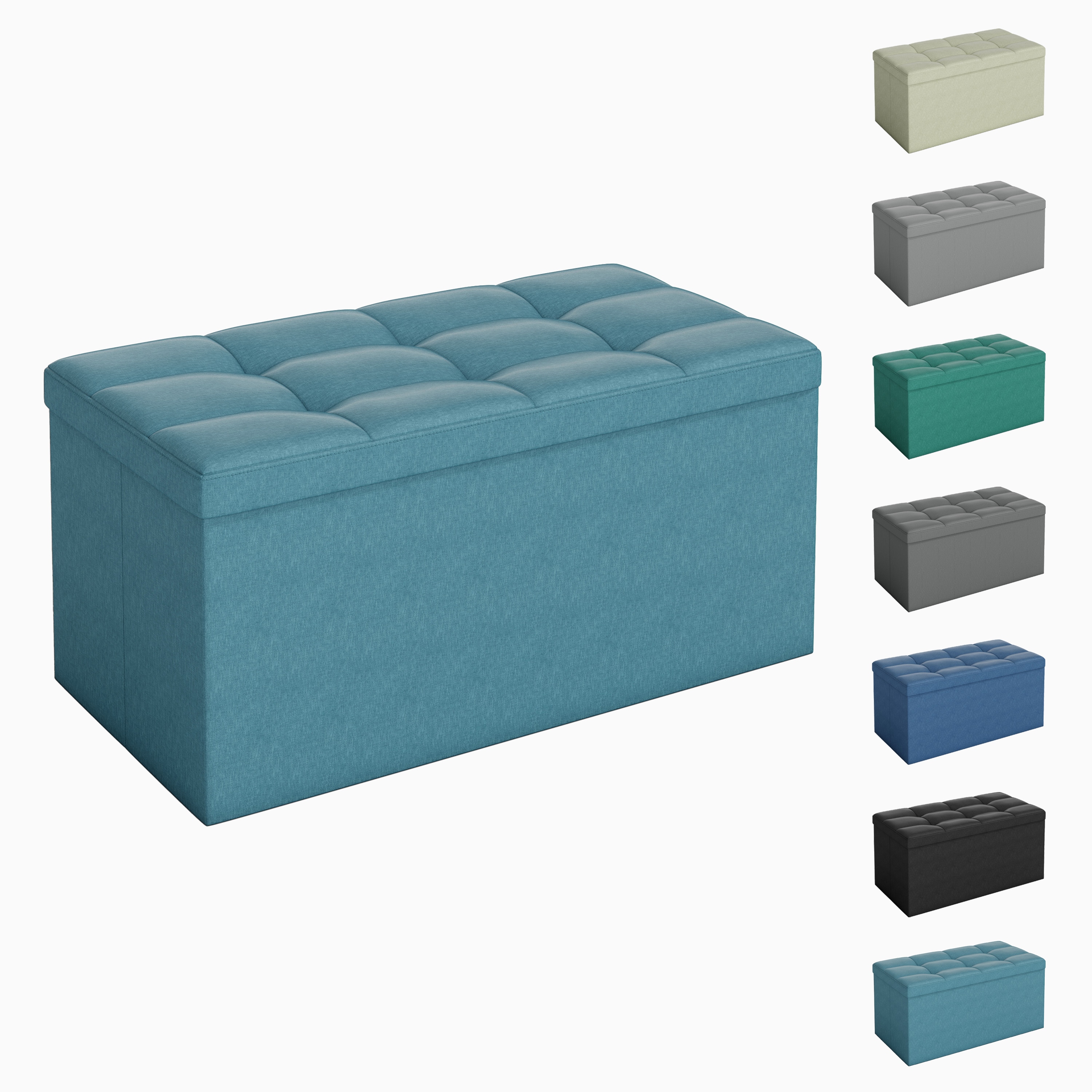 MCC Direct 76cm Rectangular Ottoman Foldable Storage Bench Upholstered Foot Rest in Teal