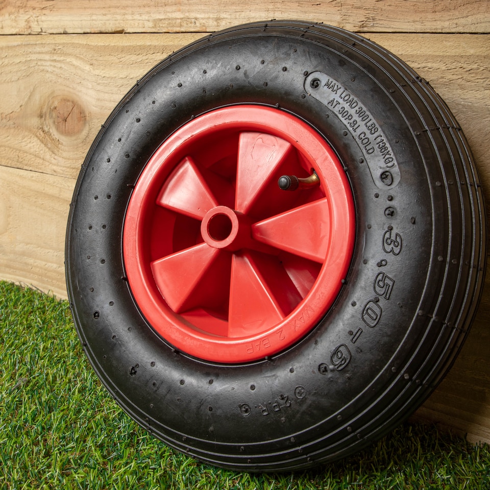 image 1 of Replacement 13" x 3" Pneumatic Garden Wheelbarrow Wheel With Axle