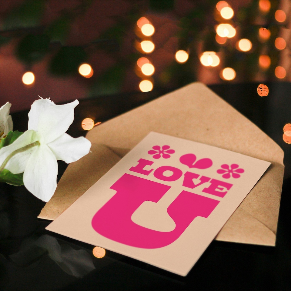 image 1 of Love U Simple Minimal Retro Style Anniversary Card