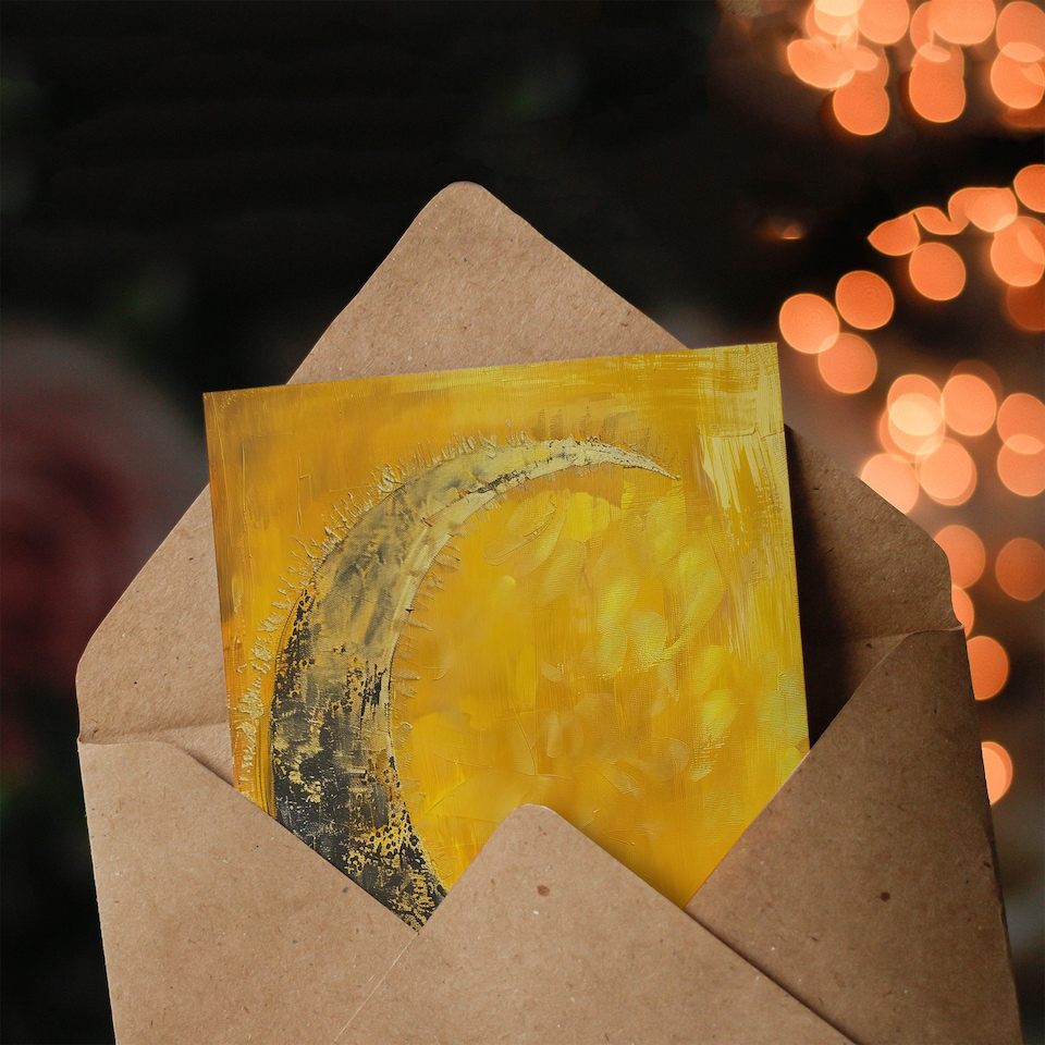 image 1 of Greeting Card Crescent Moon Orange Gold Moonlight Tassels Birthday