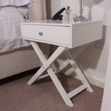 Options 1 Drawer X-Frame Bedside Table - Painted Finish, Polished Metal Handle | White | White | One Size | 1
