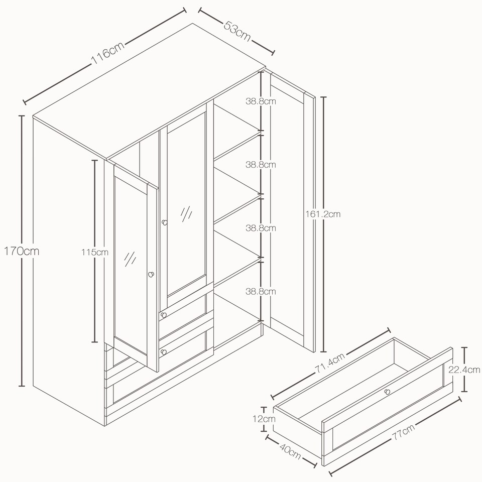 image 1 of Vida Designs Altino 4 Piece Bedroom Set (2x 3 Drawer Bedside, 5 Drawer Chest, 3 Door 2 Drawer Wardrobe), Black