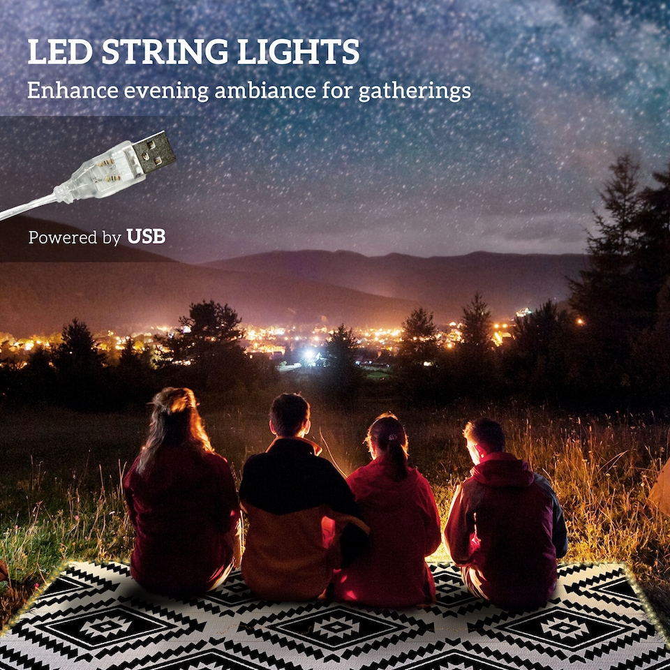 image 1 of Outsunny Waterproof Outdoor Rug W LED String Light, 182 x 274cm, Black & White | Multi | Black and White | 182 x 274 x 0.3cm