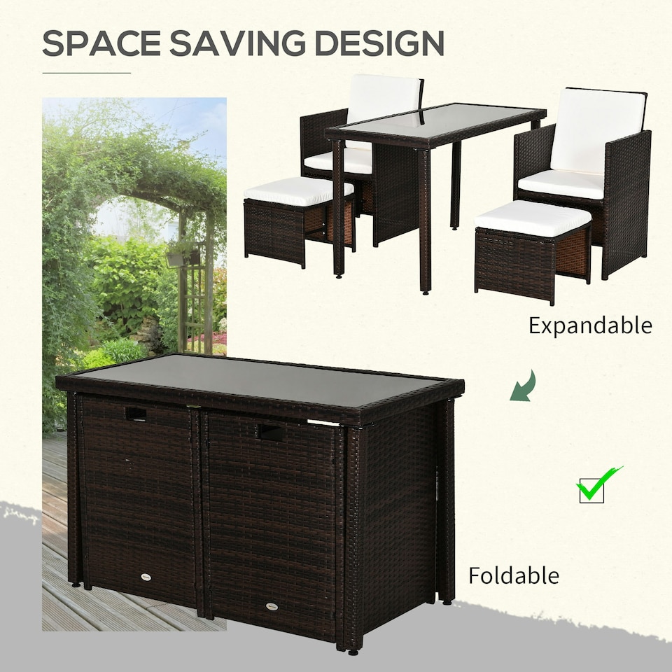 image 1 of Outsunny 5 Pieces Rattan Garden Furniture Sofa Set with Table Chair Foot