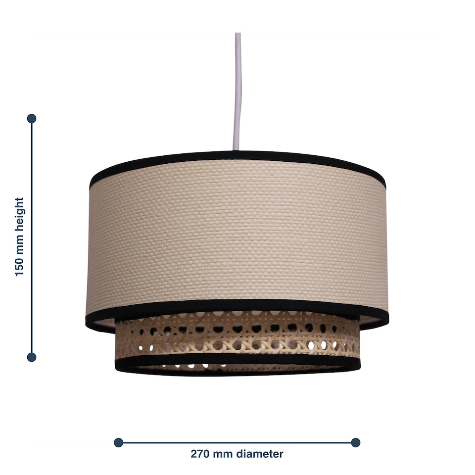 image 1 of Koral - Natural Rattan and Cane 25 cm Easy Fit Two Tier Pendant Shade | Cream | Medium | 1
