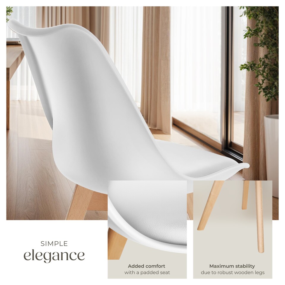 image 1 of Dining Chair Frederikke with Padded Seat, Ergonomic Shape, and Wooden Legs | White | white | One Size | 2