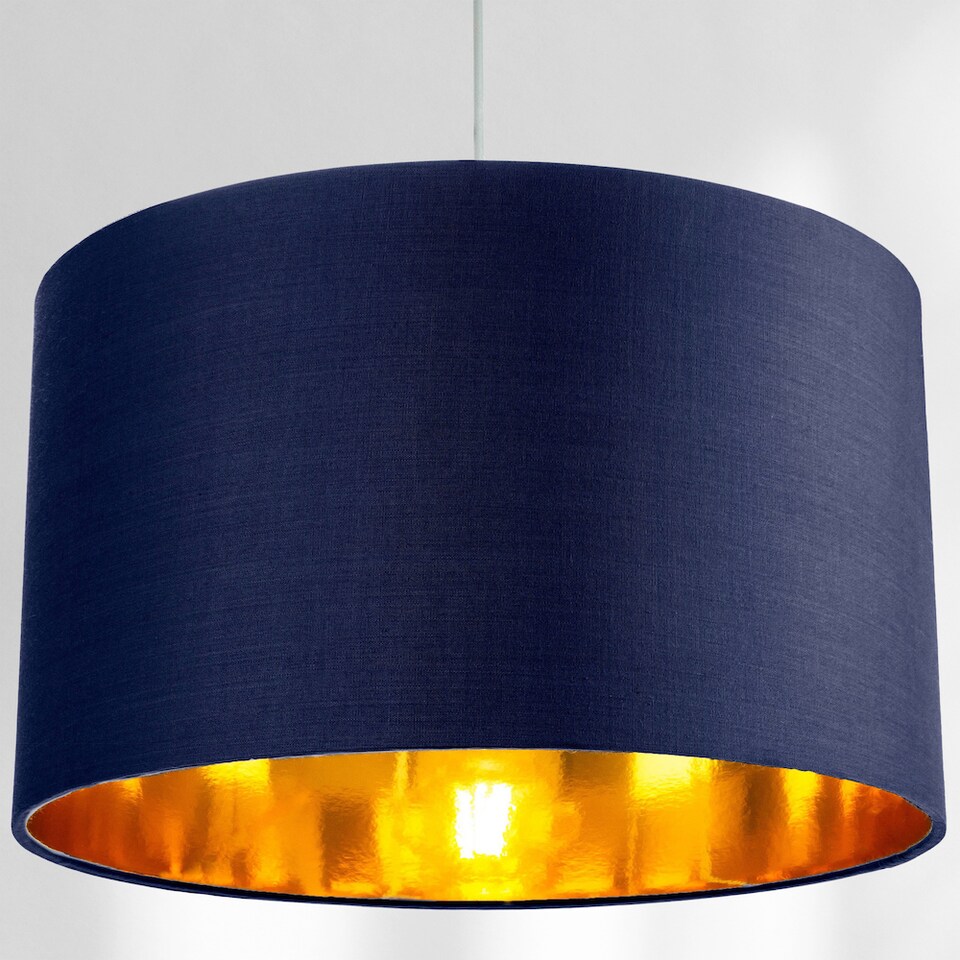 image 1 of Contemporary Blue Cotton 14 Table/Pendant Lamp Shade with Shiny Copper Inner | Blue