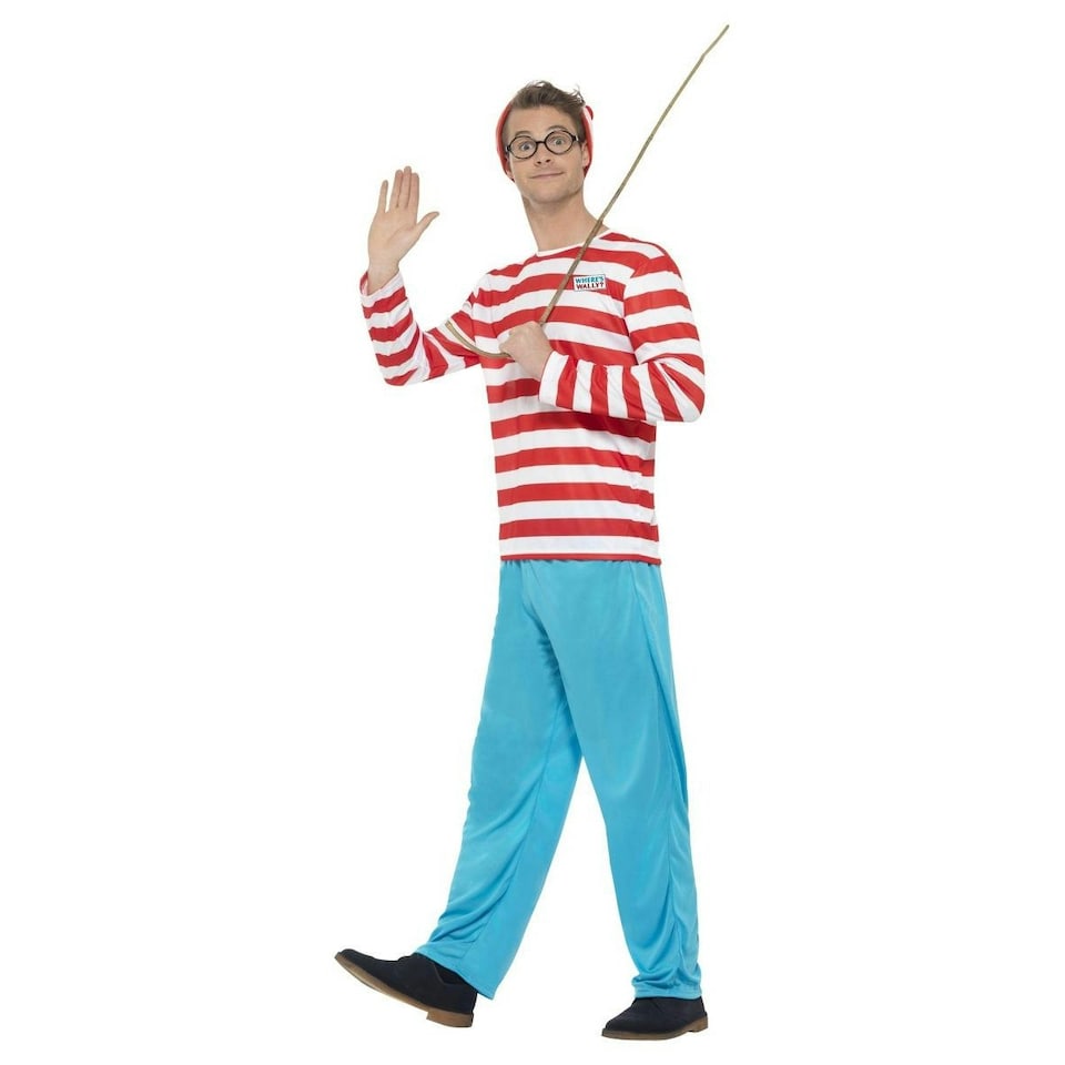 image 1 of Wheres Wally? Mens Costume Set - White/Blue/Red - S S