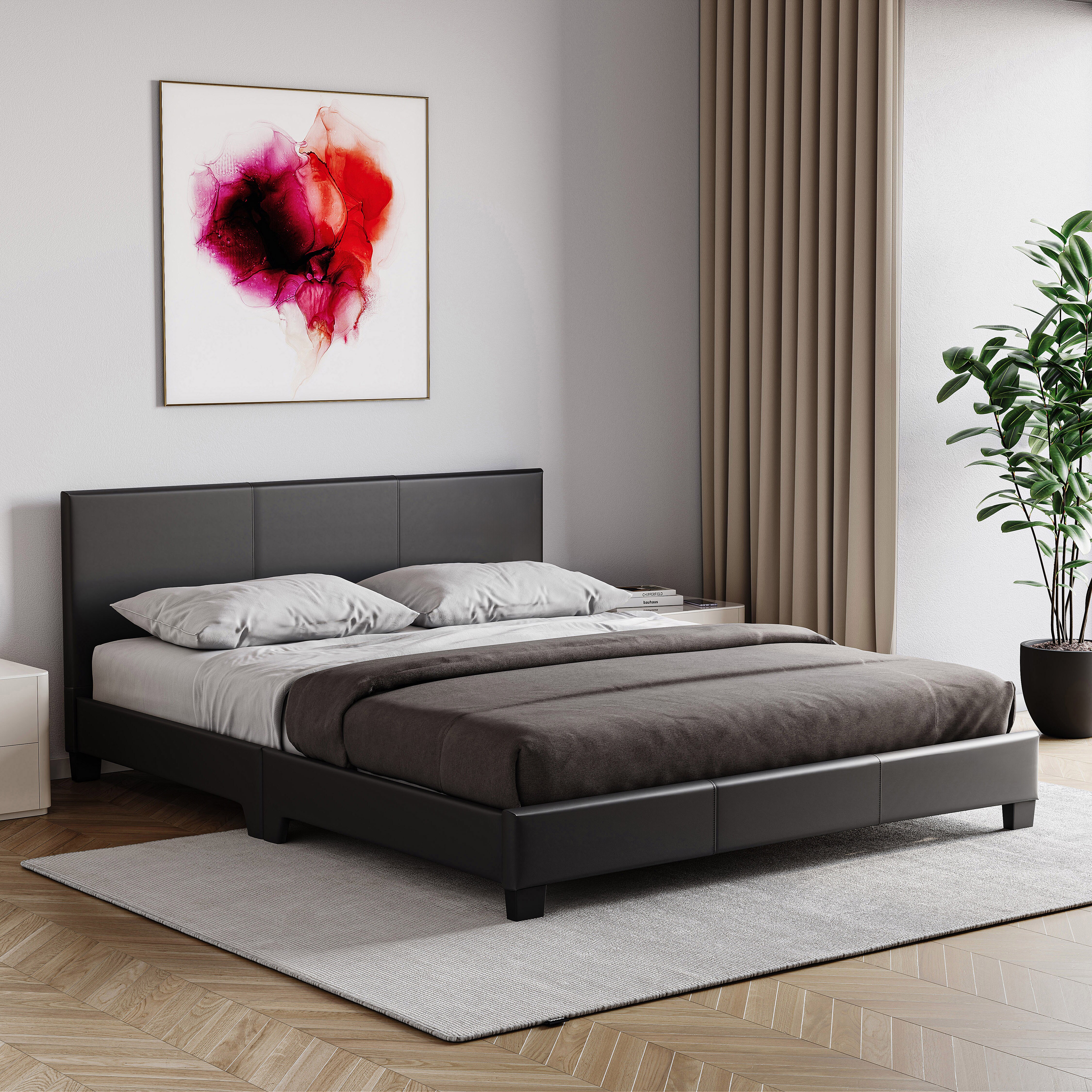 Vida Designs Lisbon 4ft6 Double Bed Faux Leather, Black, 135 x 190cm