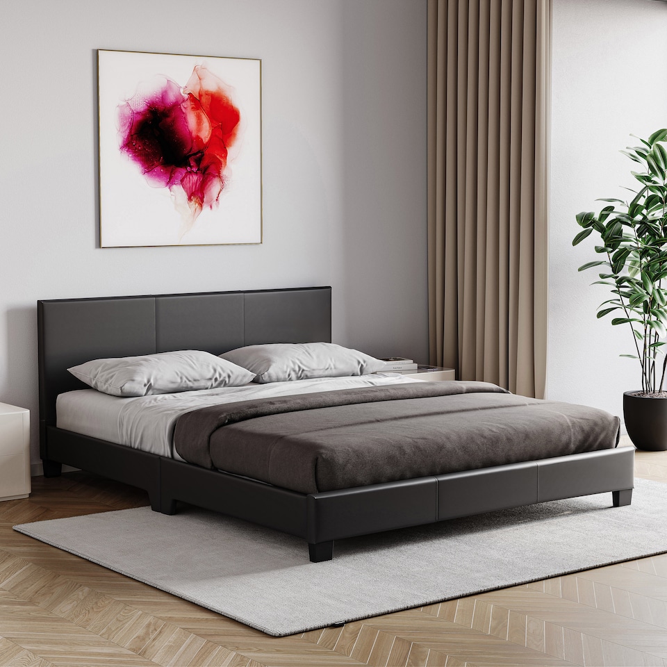image 1 of Vida Designs Lisbon 4ft6 Double Bed Faux Leather, Black, 135 x 190cm