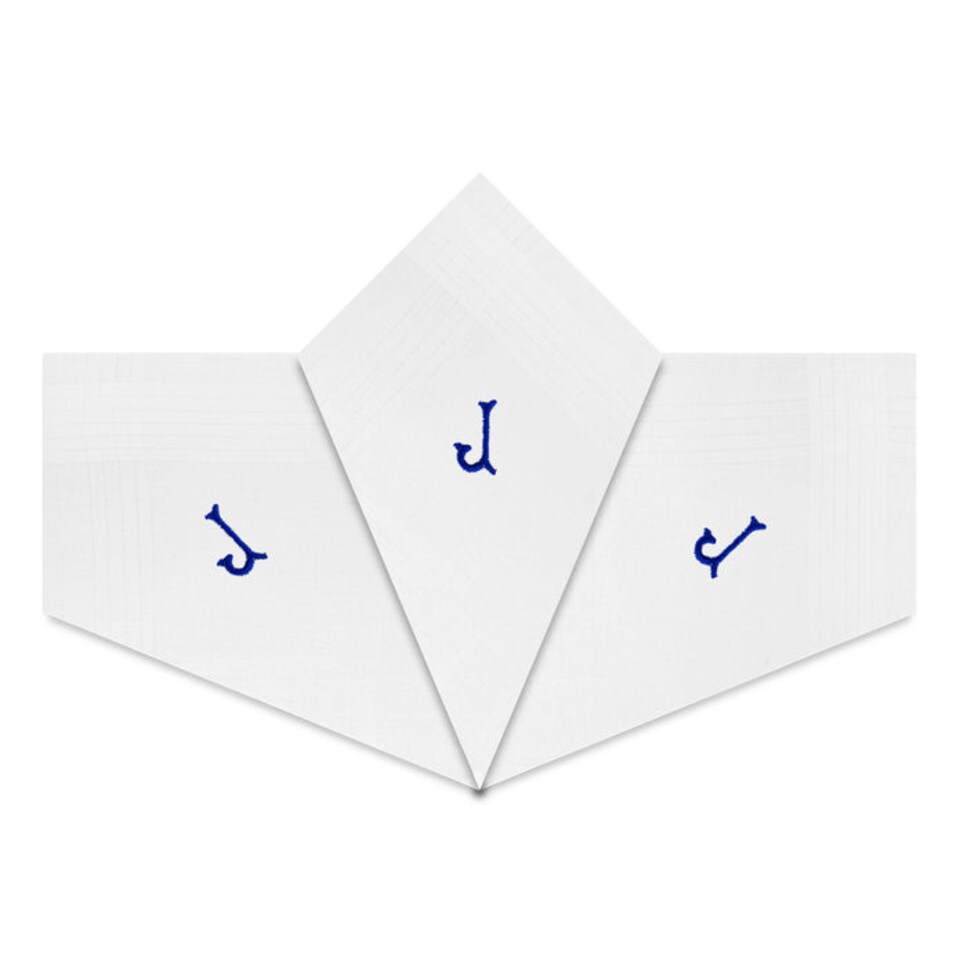 image 1 of Warwick & Vance Mens 3 Pack Plain White Handkerchiefs With 1 Letter Name Initials, Letter J | White | J