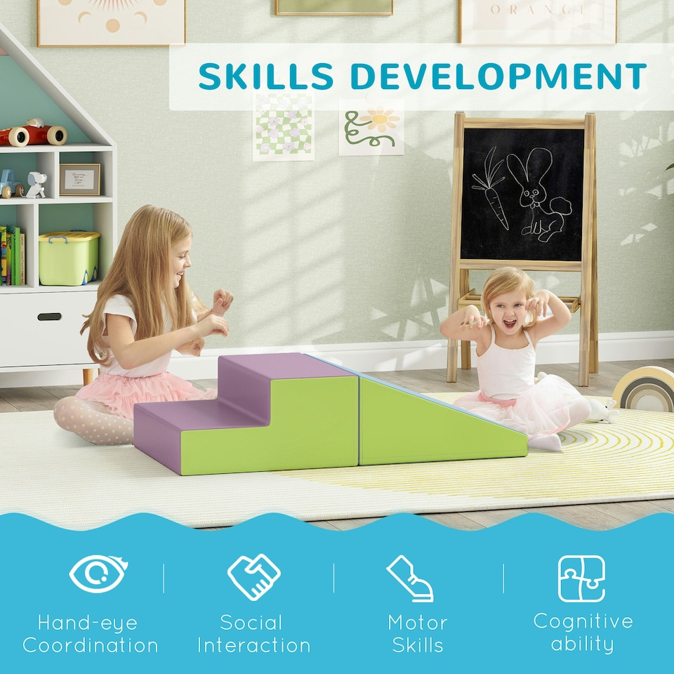 image 1 of HOMCOM 2 Piece Soft Play Set for Toddler Climb and Crawl, Blue