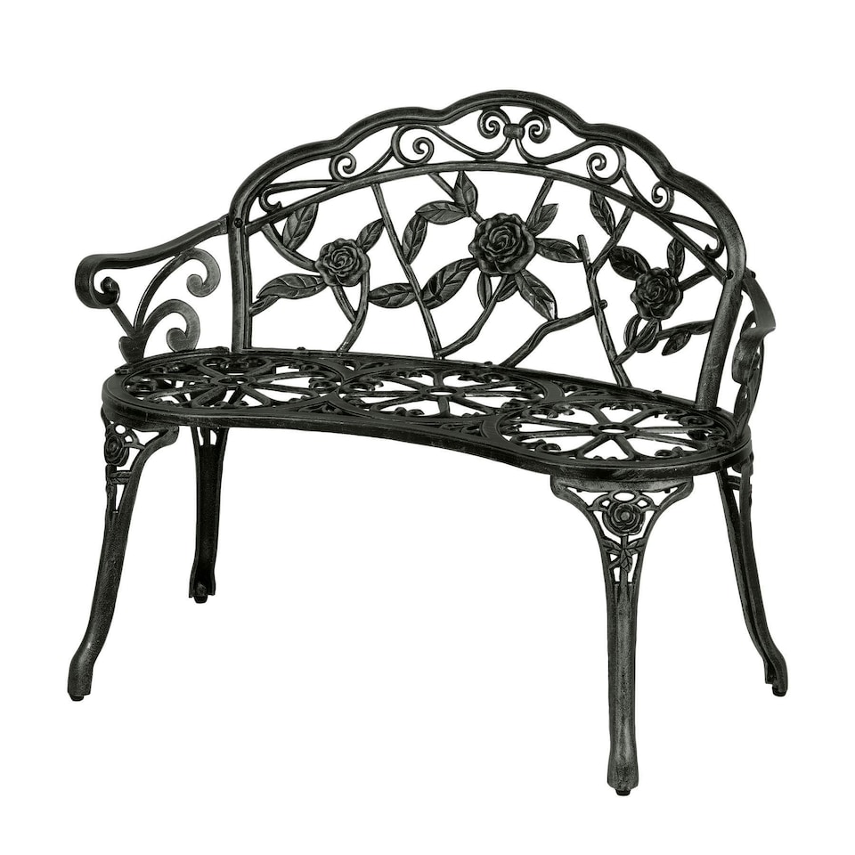 image 1 of Cast Aluminium Garden Bench Metal Frame 2 Seater Patio Chair Outdoor Seating