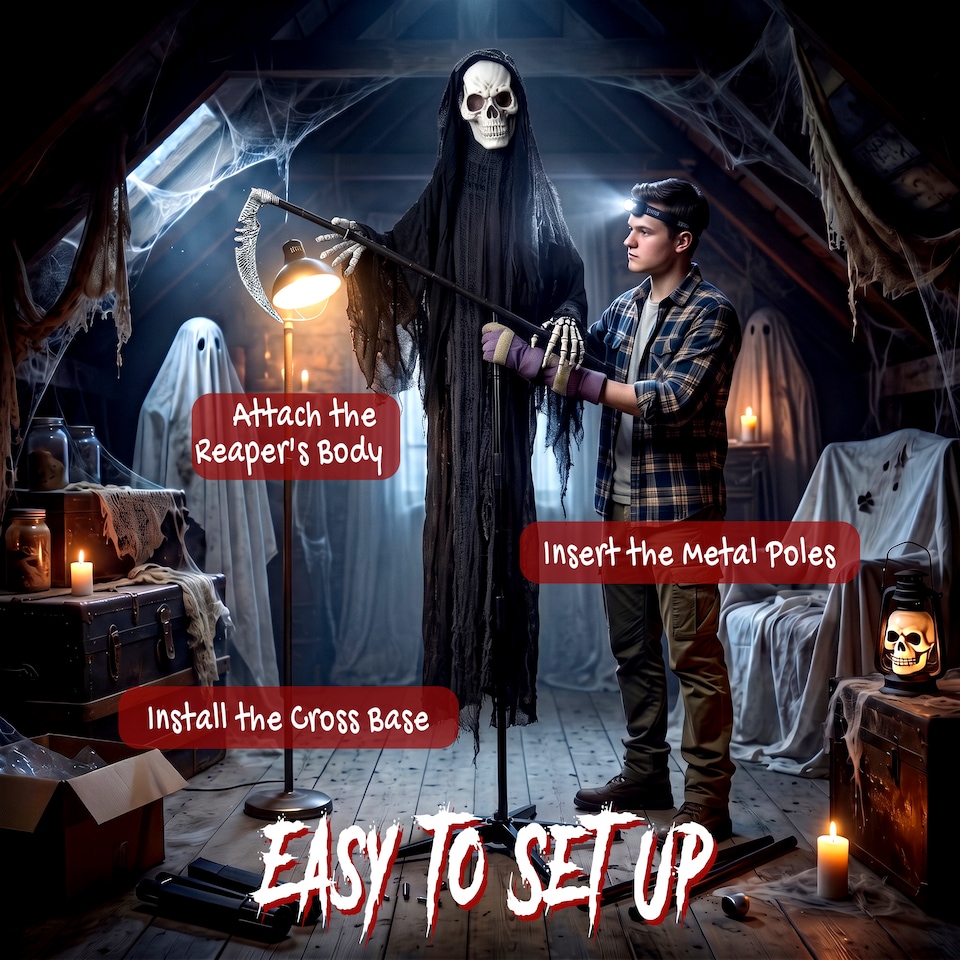 image 1 of HOMCOM 72"/183cm Life Size Animated Grim Reaper Halloween Decoration