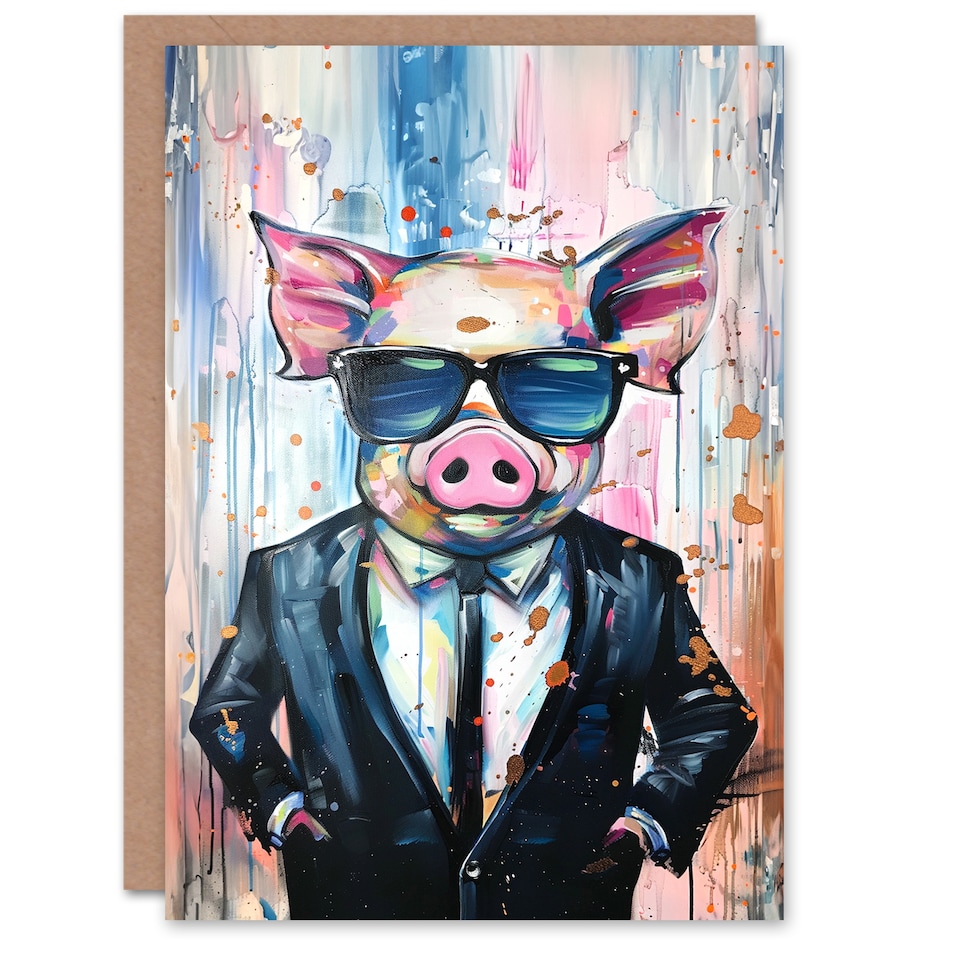 image 1 of Cool Pig in a Suit With Sunglasses Fun Painting Congratulations Card