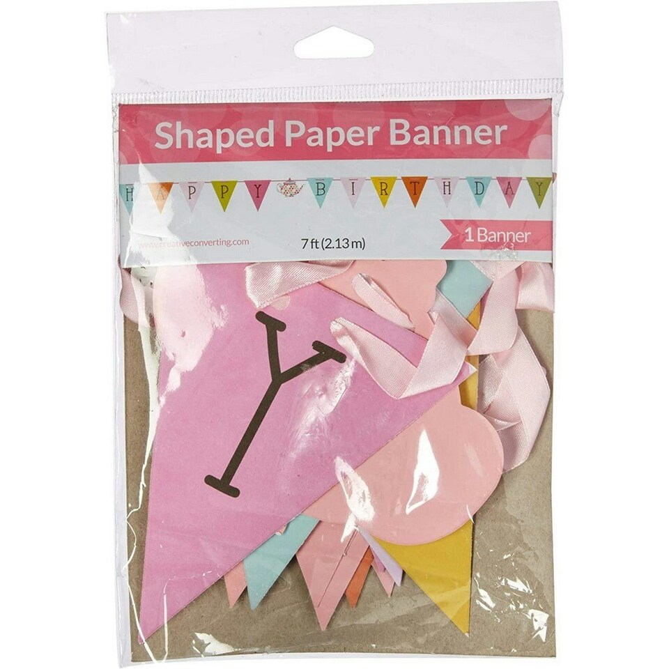 Creative Party Tea Time Ribbon Happy Birthday Banner - Multicoloured - One Size