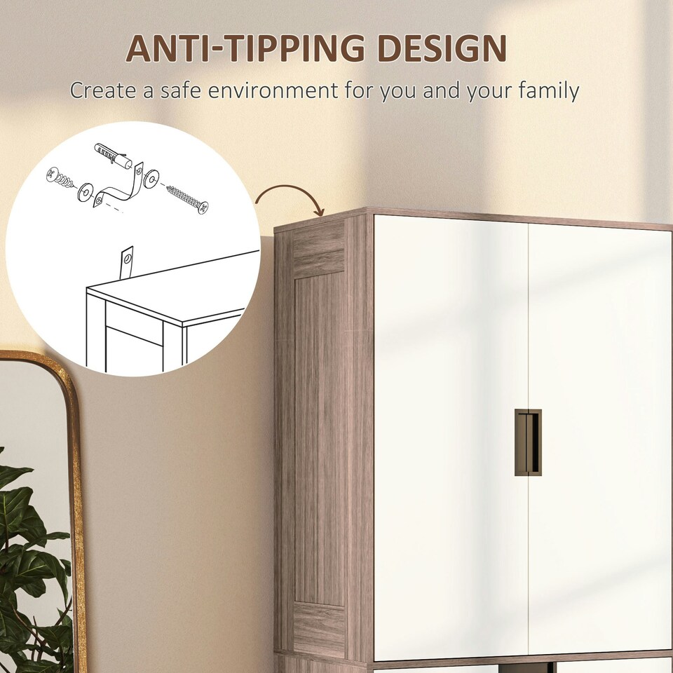 image 1 of HOMCOM 2 Door Wardrobe Brown Wardrobe with 3 Drawer and Hanging Rod Brown