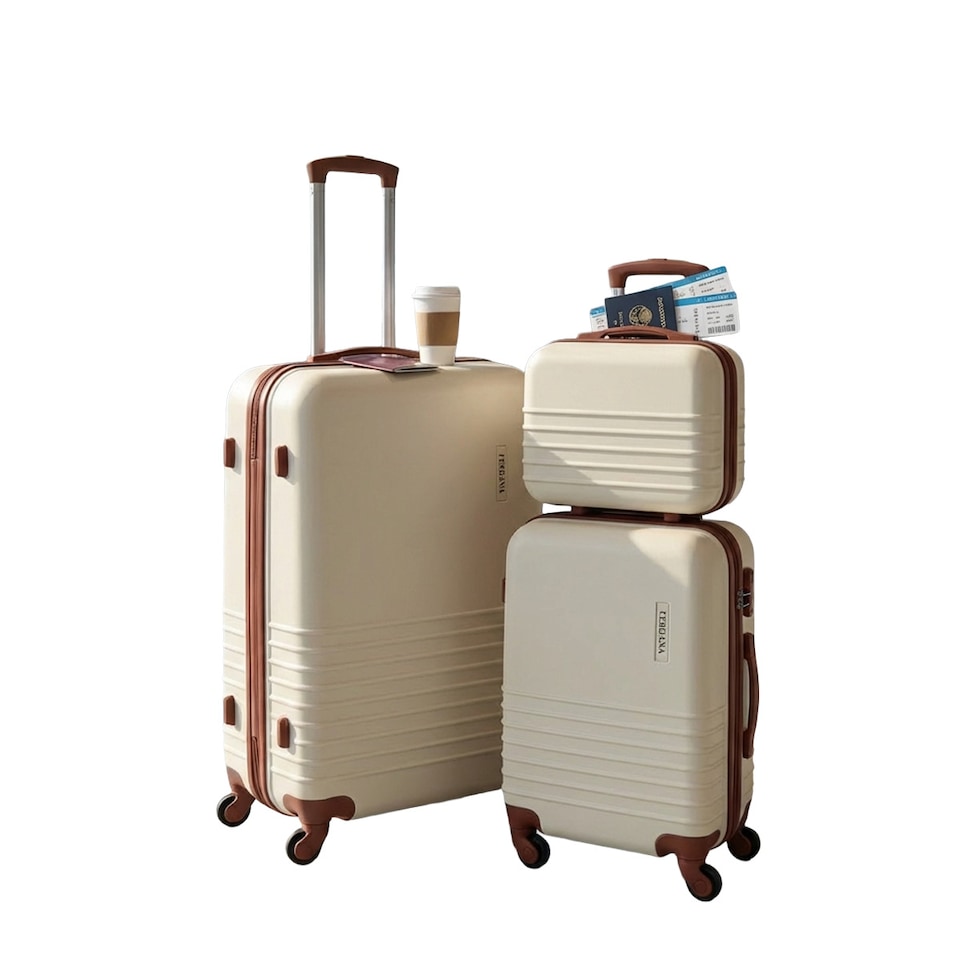 image 1 of Fergana 4 Piece ABS Hard Shell Luggage Set Lightweight Spinner Suitcases TSA Lock Beige