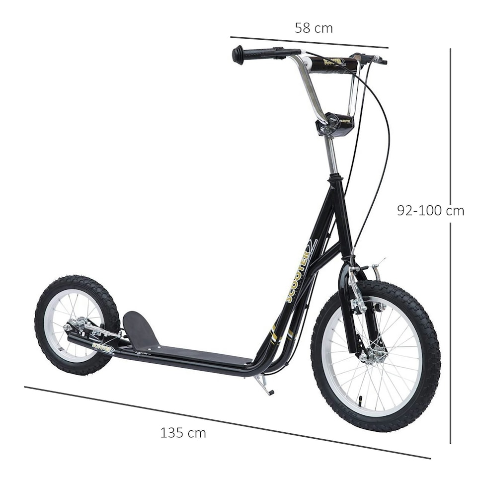 image 1 of HOMCOM Teen Scooter Adjustable Height Dual Brakes Rubber Wheels Kickstand, Black