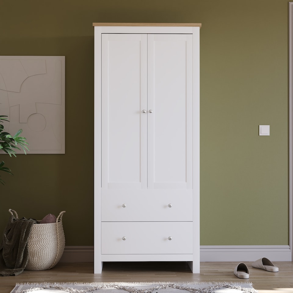 image 1 of Vida Designs Arlington 2 Door 2 Drawer Wardrobe With Shelf & Clothes Rail, White & Oak