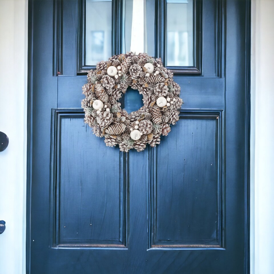 image 1 of 26cm Christmas Wreaths with Pine Cone Ornaments
