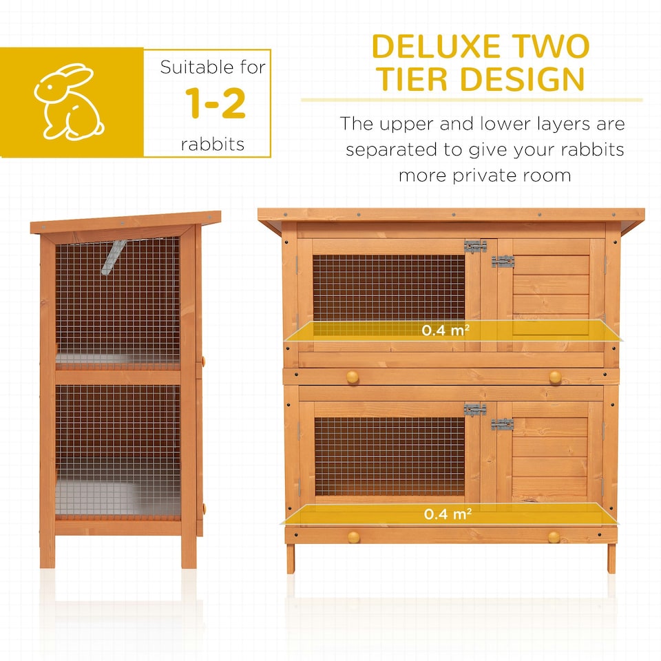 image 1 of PawHut 2-Tier Wooden Rabbit Hutch with Sliding Tray