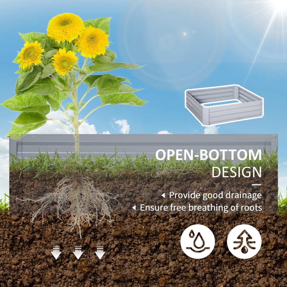 image 1 of Outsunny Set of 2 Raised Garden Bed Galvanised Planter Box Grey
